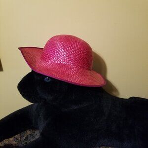 Vintage, bright pink, real straw hat, made & purchased in England